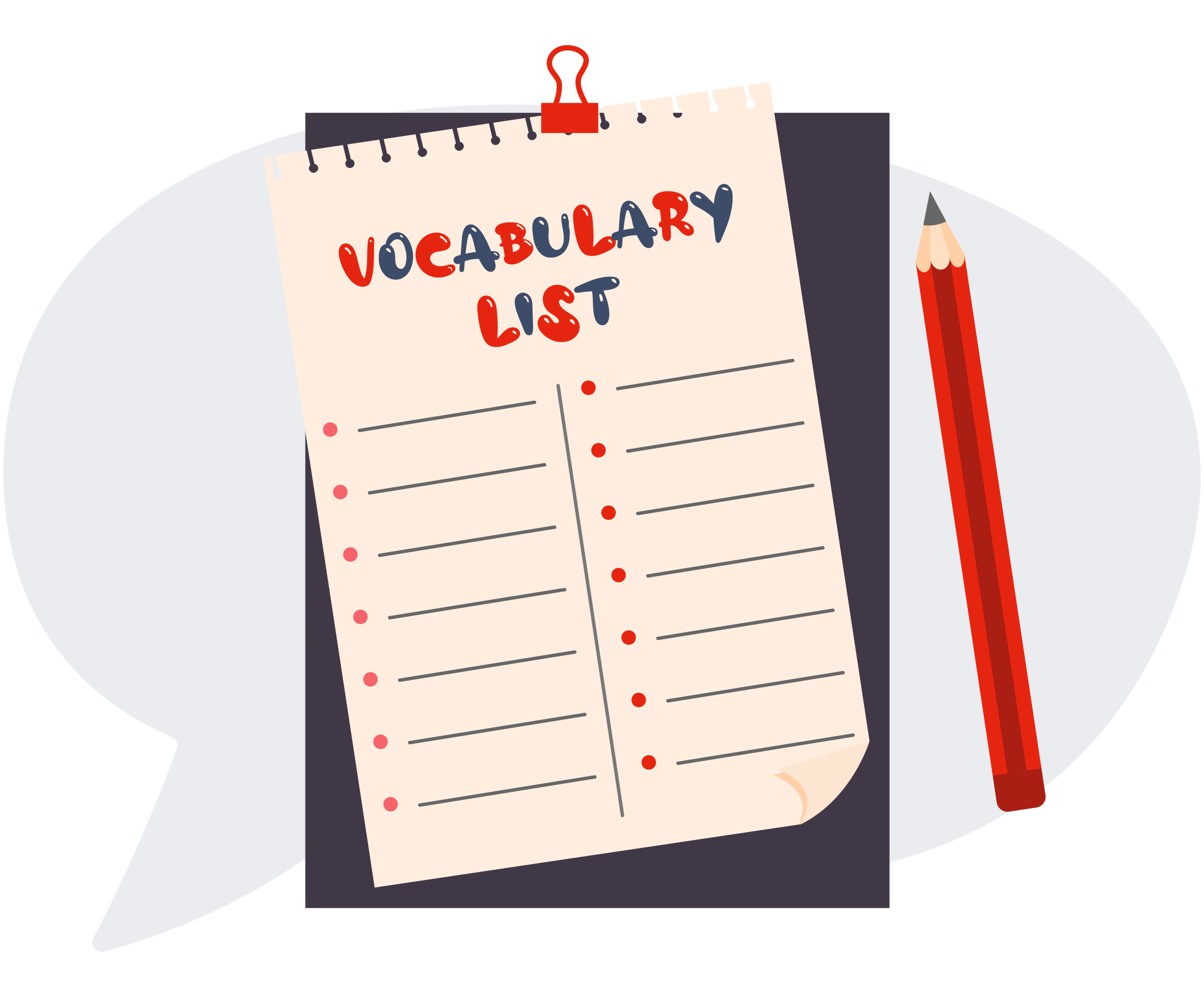 Icono de tablero con vocabulario en inglés